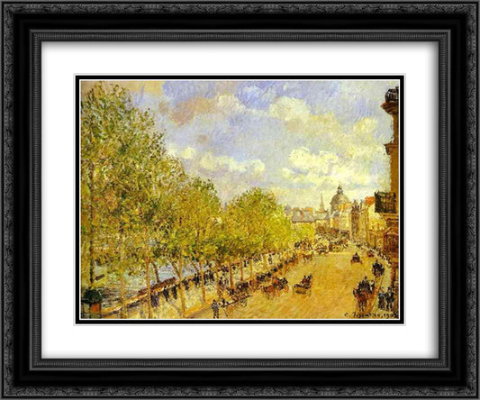 Quai Malaquais in the Afternoon, Sunshine 24x20 Black Ornate Wood Framed Art Print Poster with Double Matting by Pissarro, Camille