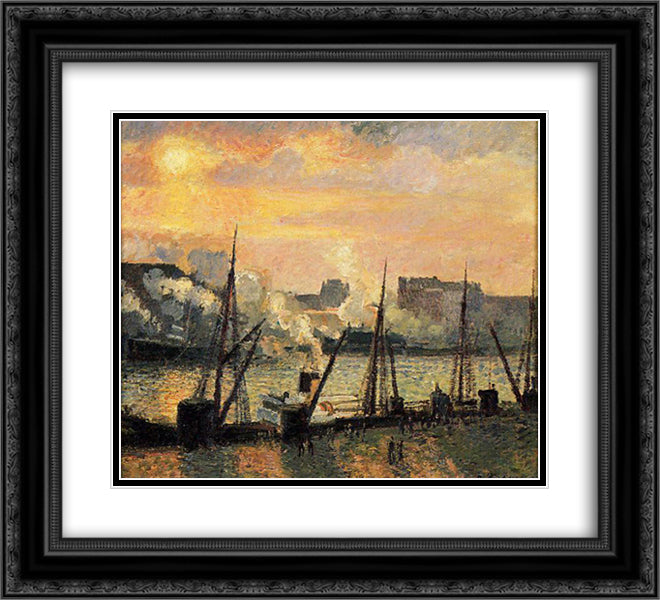 Quay in Rouen Sunset 22x20 Black Ornate Wood Framed Art Print Poster with Double Matting by Pissarro, Camille