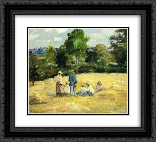 Resting Harvesters, Montfoucault 22x20 Black Ornate Wood Framed Art Print Poster with Double Matting by Pissarro, Camille