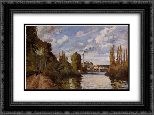 Riverbanks in Pontoise 24x18 Black Ornate Wood Framed Art Print Poster with Double Matting by Pissarro, Camille