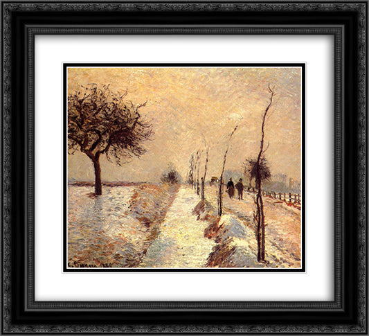Road at Eragny, Winter 22x20 Black Ornate Wood Framed Art Print Poster with Double Matting by Pissarro, Camille