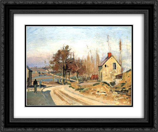 Road from Osny to Pontoise, Hoar Frost 24x20 Black Ornate Wood Framed Art Print Poster with Double Matting by Pissarro, Camille