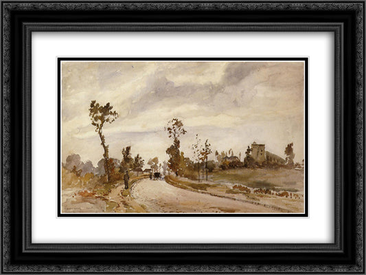 Road to Saint Germain, Louveciennes 24x18 Black Ornate Wood Framed Art Print Poster with Double Matting by Pissarro, Camille