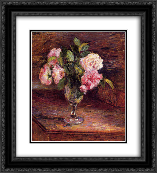 Roses in a Glass 20x22 Black Ornate Wood Framed Art Print Poster with Double Matting by Pissarro, Camille
