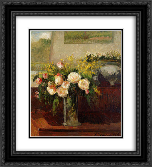 Roses of Nice 20x22 Black Ornate Wood Framed Art Print Poster with Double Matting by Pissarro, Camille