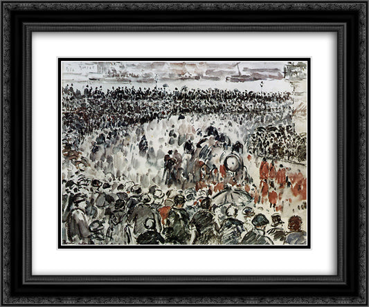 Rouen burial of Cardinal Bonnechose 24x20 Black Ornate Wood Framed Art Print Poster with Double Matting by Pissarro, Camille