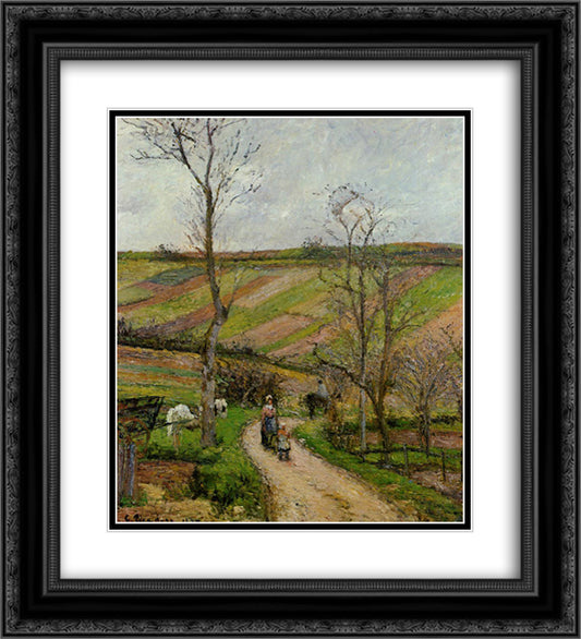 Route du Fond in Hermitage, Pontoise 20x22 Black Ornate Wood Framed Art Print Poster with Double Matting by Pissarro, Camille