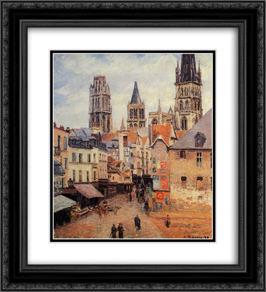 Rue de l'epicerie at Rouen, on a Grey Morning 20x22 Black Ornate Wood Framed Art Print Poster with Double Matting by Pissarro, Camille