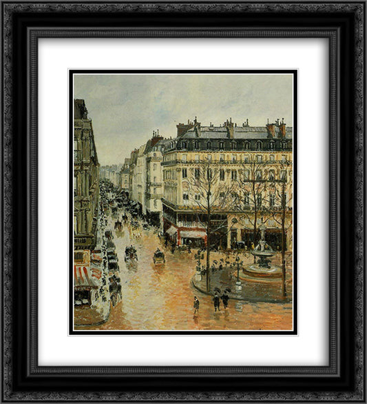 Rue Saint Honore, Afternoon, Rain Effect 20x22 Black Ornate Wood Framed Art Print Poster with Double Matting by Pissarro, Camille