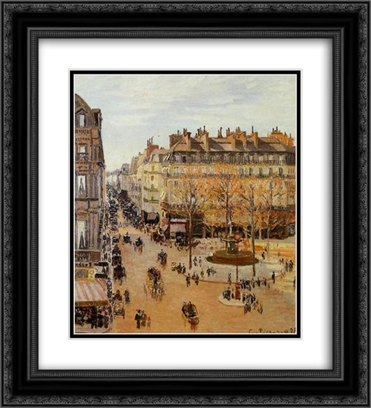 Rue Saint-Honore, Sun Effect, Afternoon 20x22 Black Ornate Wood Framed Art Print Poster with Double Matting by Pissarro, Camille