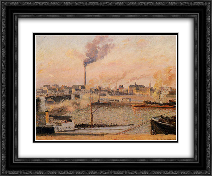Saint Sever, Rouen Morning, Five O'Clock 24x20 Black Ornate Wood Framed Art Print Poster with Double Matting by Pissarro, Camille