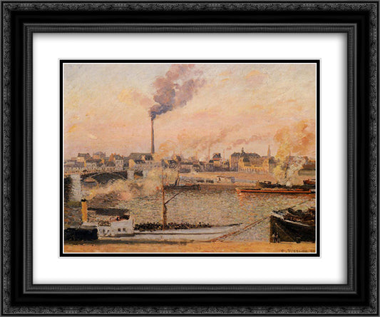 Saint Sever, Rouen Morning, Five O'Clock 24x20 Black Ornate Wood Framed Art Print Poster with Double Matting by Pissarro, Camille