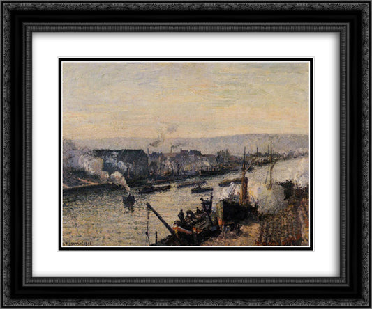 Saint-Sever Port, Rouen 24x20 Black Ornate Wood Framed Art Print Poster with Double Matting by Pissarro, Camille