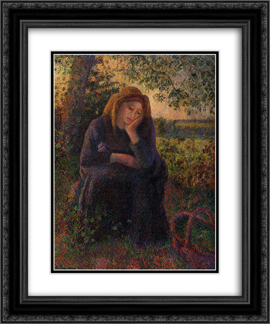Seated Peasant 20x24 Black Ornate Wood Framed Art Print Poster with Double Matting by Pissarro, Camille