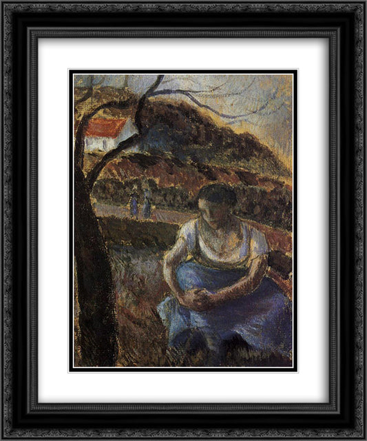Seated Peasant Woman 20x24 Black Ornate Wood Framed Art Print Poster with Double Matting by Pissarro, Camille