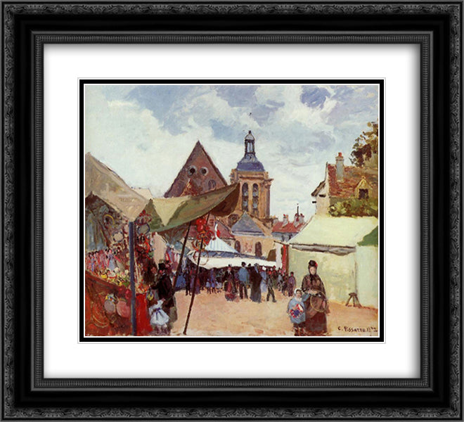 September Fete, Pontoise 22x20 Black Ornate Wood Framed Art Print Poster with Double Matting by Pissarro, Camille