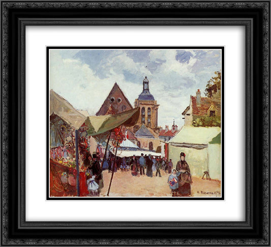 September Fete, Pontoise 22x20 Black Ornate Wood Framed Art Print Poster with Double Matting by Pissarro, Camille