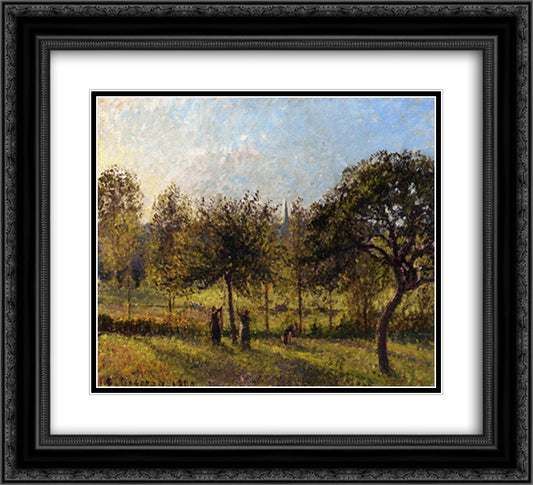 Setting Sun, Autumn in Eragny 22x20 Black Ornate Wood Framed Art Print Poster with Double Matting by Pissarro, Camille