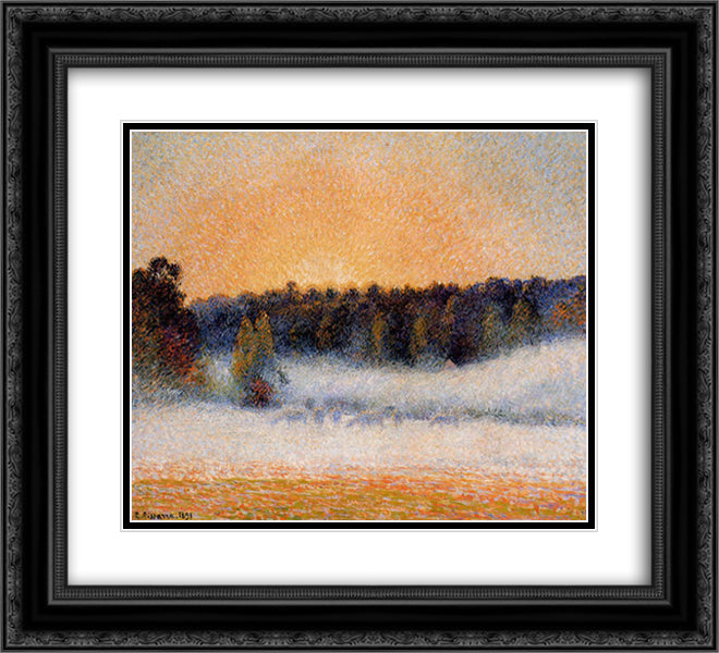 Setting Sun and Fog, Eragny 22x20 Black Ornate Wood Framed Art Print Poster with Double Matting by Pissarro, Camille