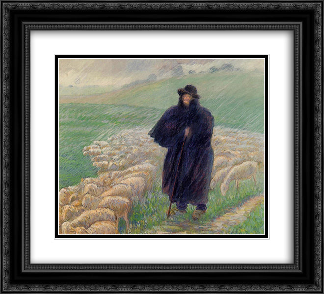 Shepherd in a Downpour 22x20 Black Ornate Wood Framed Art Print Poster with Double Matting by Pissarro, Camille