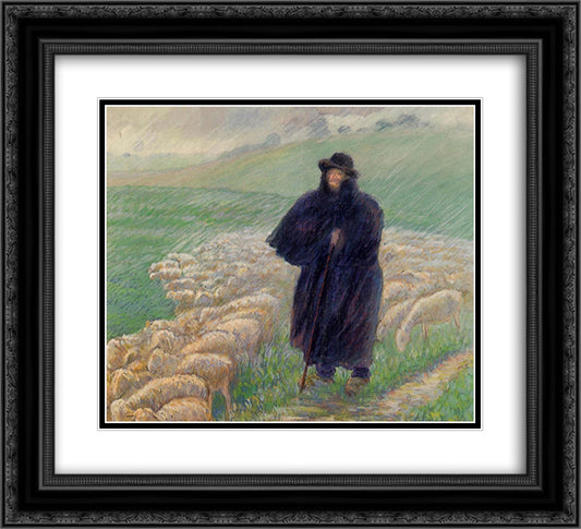 Shepherd in a Downpour 22x20 Black Ornate Wood Framed Art Print Poster with Double Matting by Pissarro, Camille