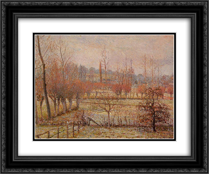 Snow Effect at Eragny 24x20 Black Ornate Wood Framed Art Print Poster with Double Matting by Pissarro, Camille