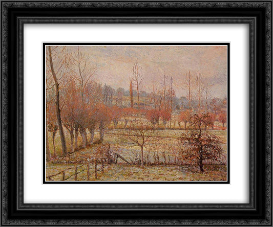 Snow Effect at Eragny 24x20 Black Ornate Wood Framed Art Print Poster with Double Matting by Pissarro, Camille