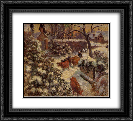 Snow Effect in Montfoucault 22x20 Black Ornate Wood Framed Art Print Poster with Double Matting by Pissarro, Camille