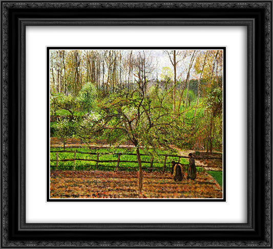 Spring, Gray Weather, Eragny 22x20 Black Ornate Wood Framed Art Print Poster with Double Matting by Pissarro, Camille