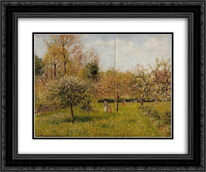 Spring at Eragny 24x20 Black Ornate Wood Framed Art Print Poster with Double Matting by Pissarro, Camille