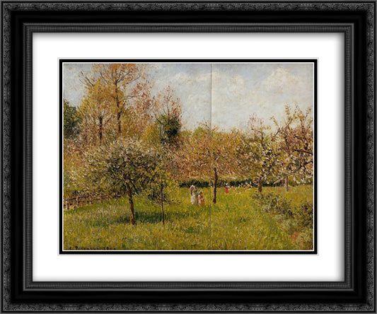 Spring at Eragny 24x20 Black Ornate Wood Framed Art Print Poster with Double Matting by Pissarro, Camille