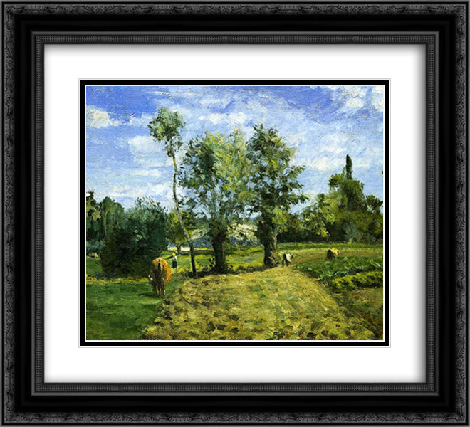 Spring Morning, Pontoise 22x20 Black Ornate Wood Framed Art Print Poster with Double Matting by Pissarro, Camille