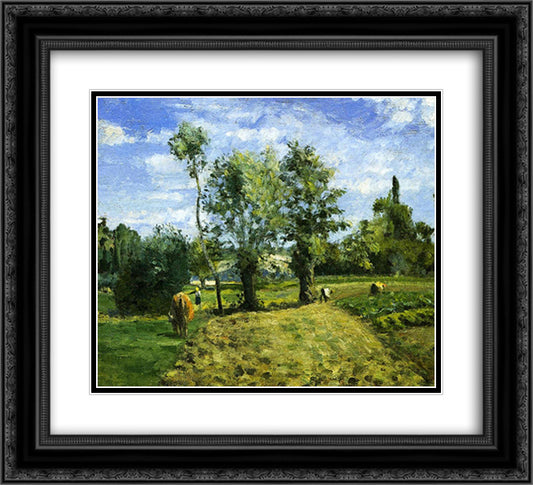 Spring Morning, Pontoise 22x20 Black Ornate Wood Framed Art Print Poster with Double Matting by Pissarro, Camille