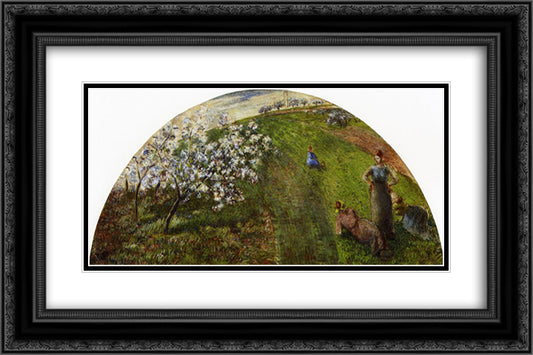 Springtime, Peasants in a Field 24x16 Black Ornate Wood Framed Art Print Poster with Double Matting by Pissarro, Camille