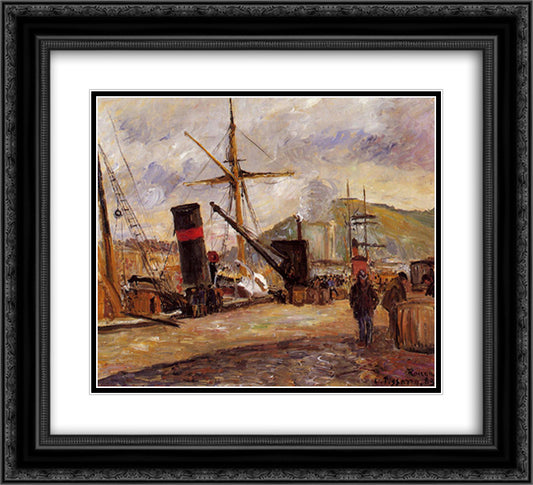 Steamboats 22x20 Black Ornate Wood Framed Art Print Poster with Double Matting by Pissarro, Camille