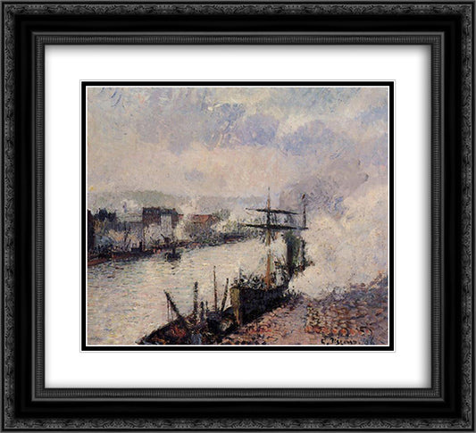 Steamboats in the Port of Rouen 22x20 Black Ornate Wood Framed Art Print Poster with Double Matting by Pissarro, Camille