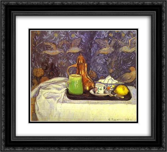 Still Life with a Coffee Pot 22x20 Black Ornate Wood Framed Art Print Poster with Double Matting by Pissarro, Camille