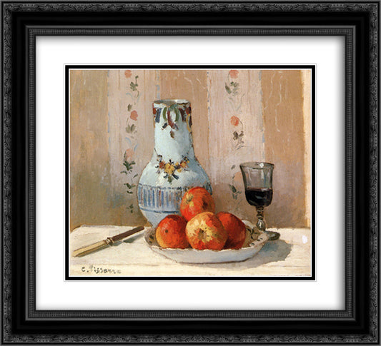 Still Life with Apples and Pitcher 22x20 Black Ornate Wood Framed Art Print Poster with Double Matting by Pissarro, Camille