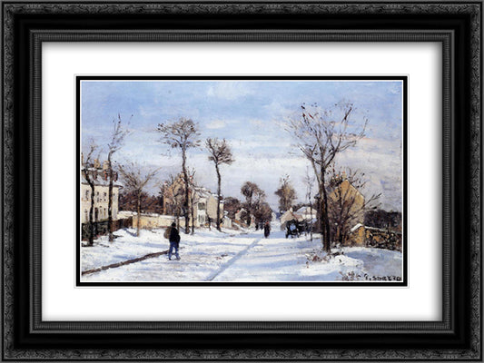 Street in the Snow, Louveciennes 24x18 Black Ornate Wood Framed Art Print Poster with Double Matting by Pissarro, Camille
