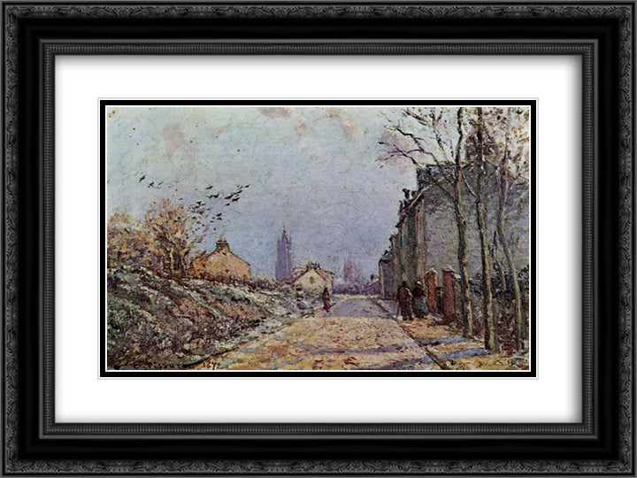 Street Snow Effect 24x18 Black Ornate Wood Framed Art Print Poster with Double Matting by Pissarro, Camille
