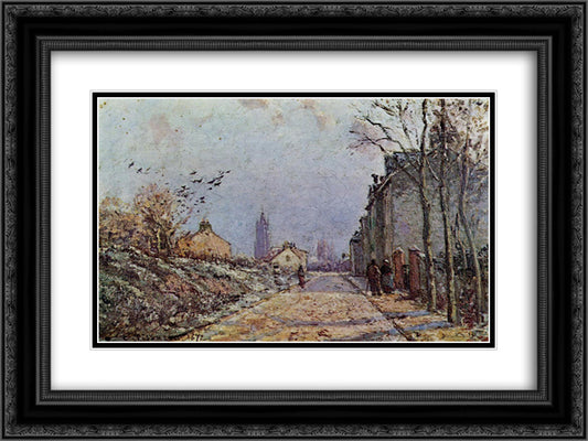 Street Snow Effect 24x18 Black Ornate Wood Framed Art Print Poster with Double Matting by Pissarro, Camille