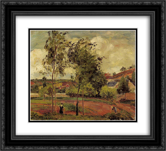 Strong Winds, Pontoise 22x20 Black Ornate Wood Framed Art Print Poster with Double Matting by Pissarro, Camille