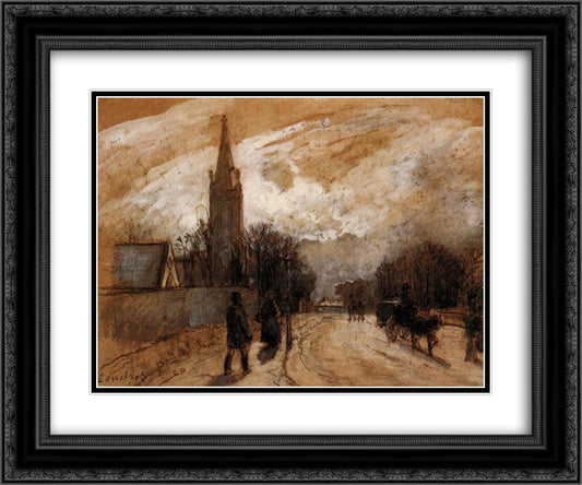 Study for 'All Saints' Church, Upper Norwood' 24x20 Black Ornate Wood Framed Art Print Poster with Double Matting by Pissarro, Camille