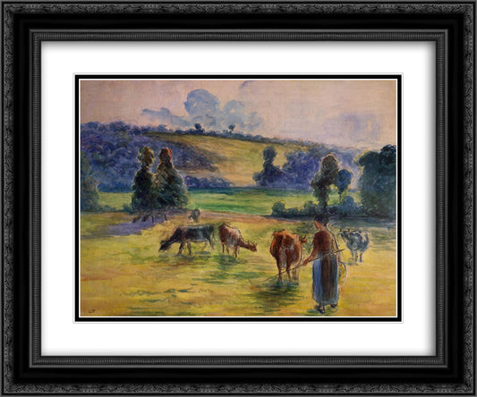 Study for 'Cowherd at Eragny' 24x20 Black Ornate Wood Framed Art Print Poster with Double Matting by Pissarro, Camille