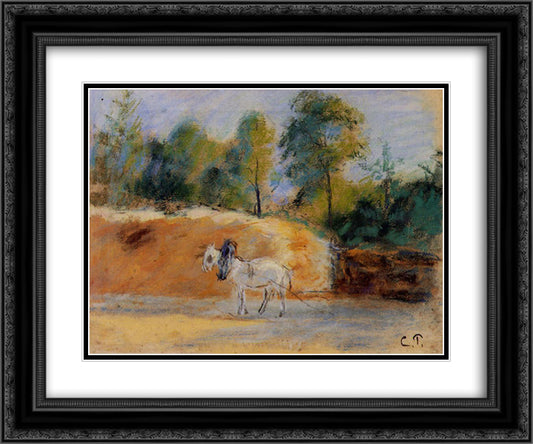 Study for 'La Batterie a Montfoucault' 24x20 Black Ornate Wood Framed Art Print Poster with Double Matting by Pissarro, Camille