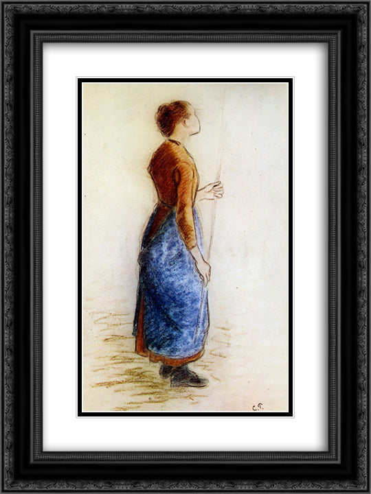 Study for the apple picker 18x24 Black Ornate Wood Framed Art Print Poster with Double Matting by Pissarro, Camille