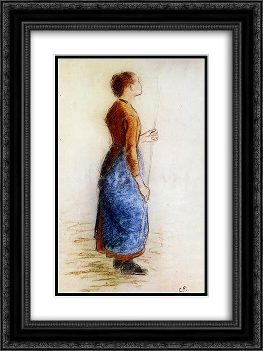Study for the apple picker 18x24 Black Ornate Wood Framed Art Print Poster with Double Matting by Pissarro, Camille