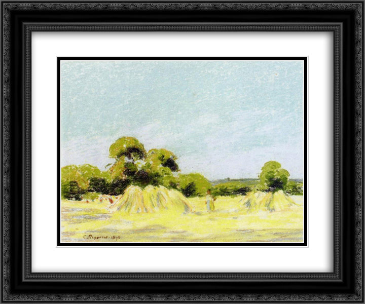 Study for The Harvest at Montfoucault 24x20 Black Ornate Wood Framed Art Print Poster with Double Matting by Pissarro, Camille