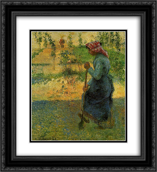Study of a Peasant in Open Air (also known as Peasant Digging) 20x22 Black Ornate Wood Framed Art Print Poster with Double Matting by Pissarro, Camille