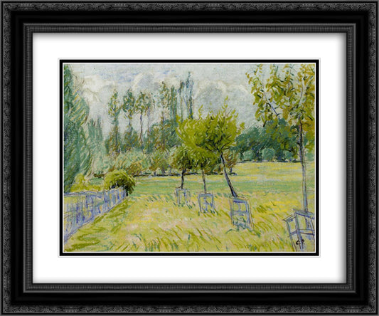 Study of Apple Trees at Eragny 24x20 Black Ornate Wood Framed Art Print Poster with Double Matting by Pissarro, Camille